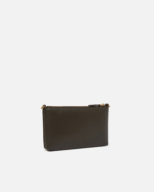 Flat leather clutch with Love Birds logo