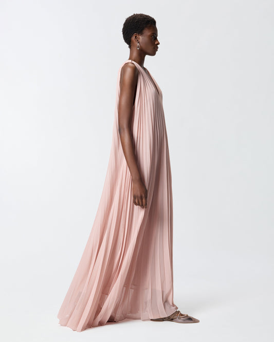 Long pleated dress with slit
