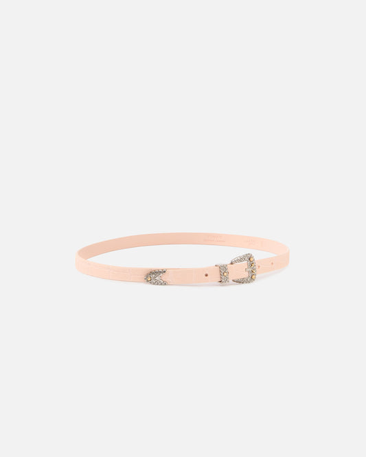 Crocodile-print leather belt with Texan buckle, 1.7 cm