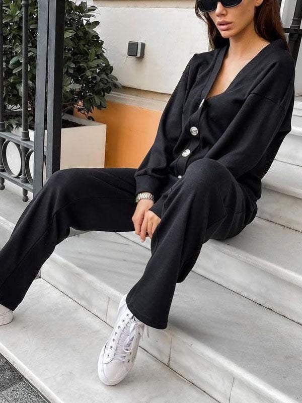 Zweiteiler-Set für Damen: Jacke mit Knöpfen und Hose (2 kaufen, kostenloser Versand)