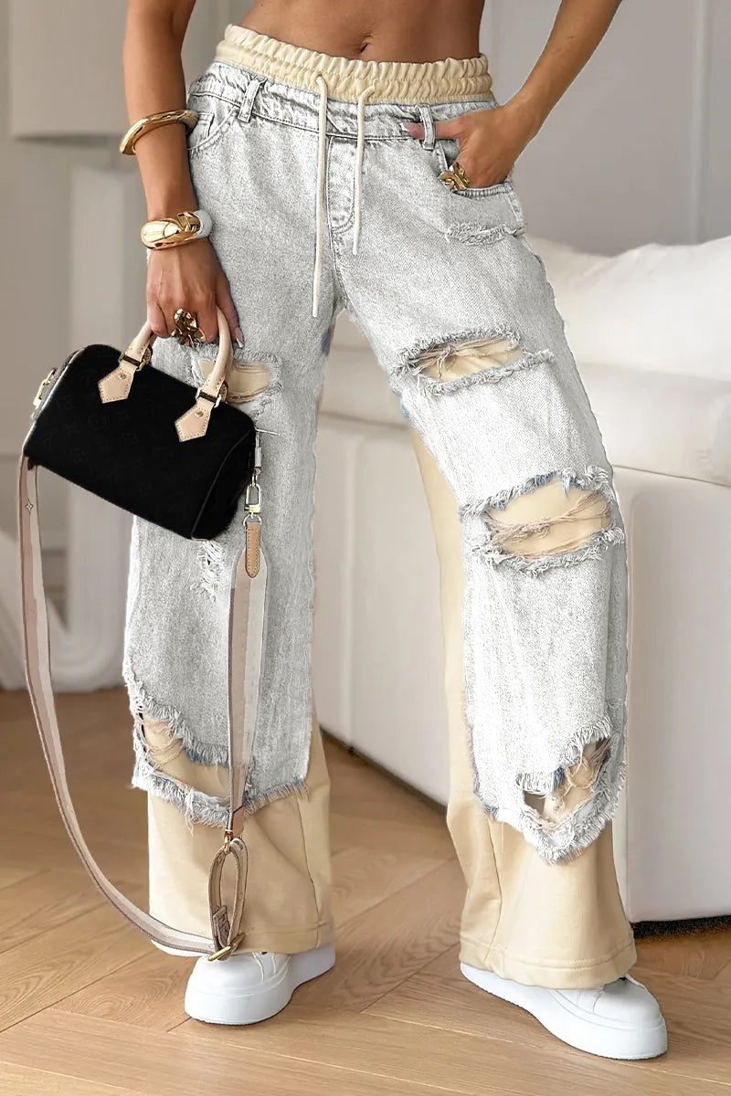 Damen-Jeanshose mit Ziernähten und Ripped-Design