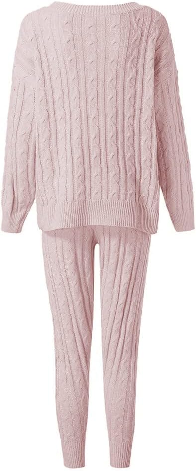 Damen Herbst Strick 2-teilige Outfits Pullover Shirt Top und Bodycon Hose Freizeit Jumpsuit Strampler Plus Size