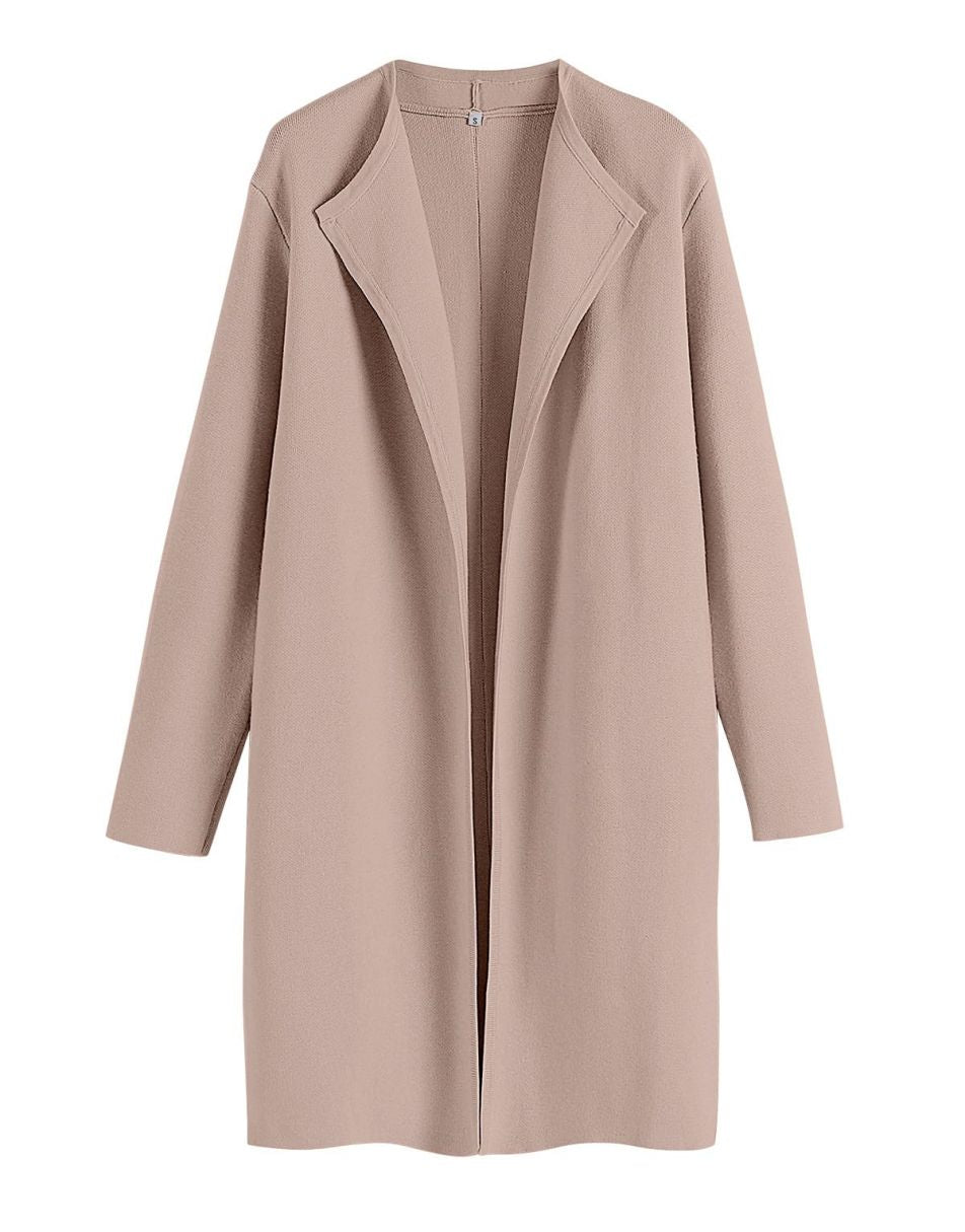 ANRABESS Damen Lässige Langarm Elegante Drapierte Offene Strickjacke Langer Cardigan Pullover
