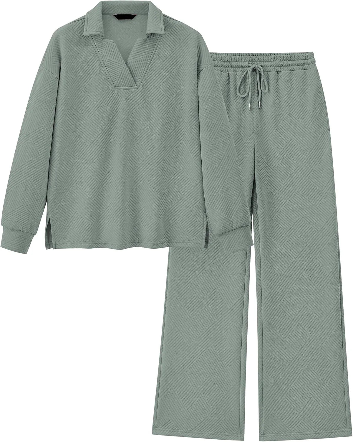 Damen Revers V-Ausschnitt Strukturierte Lounge-Sets (2 kaufen, kostenloser Versand)