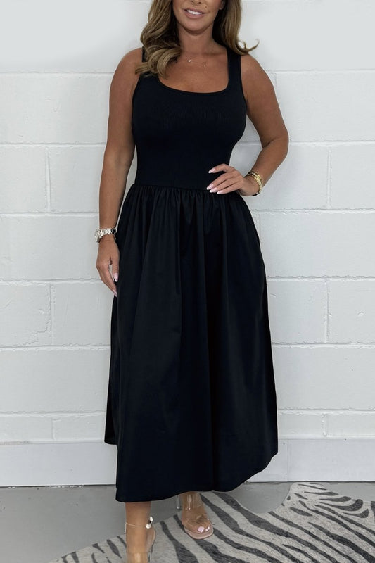 Solid Color Flared T Shirt Midi Dress