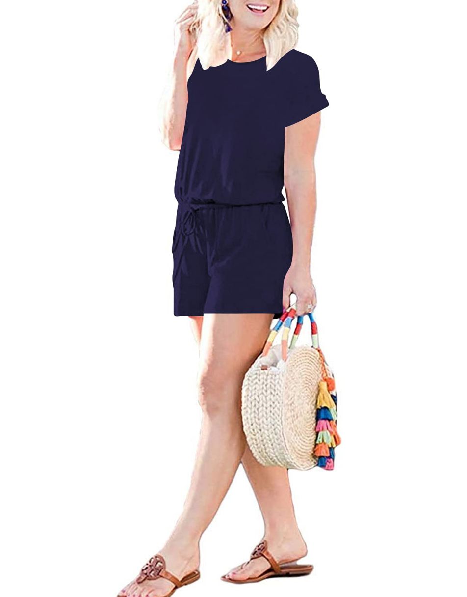 ANRABESS Kurzarm-Jumpsuit mit Streifen, Taschen, kurzer Hose, Schlafanzug, Loungewear
