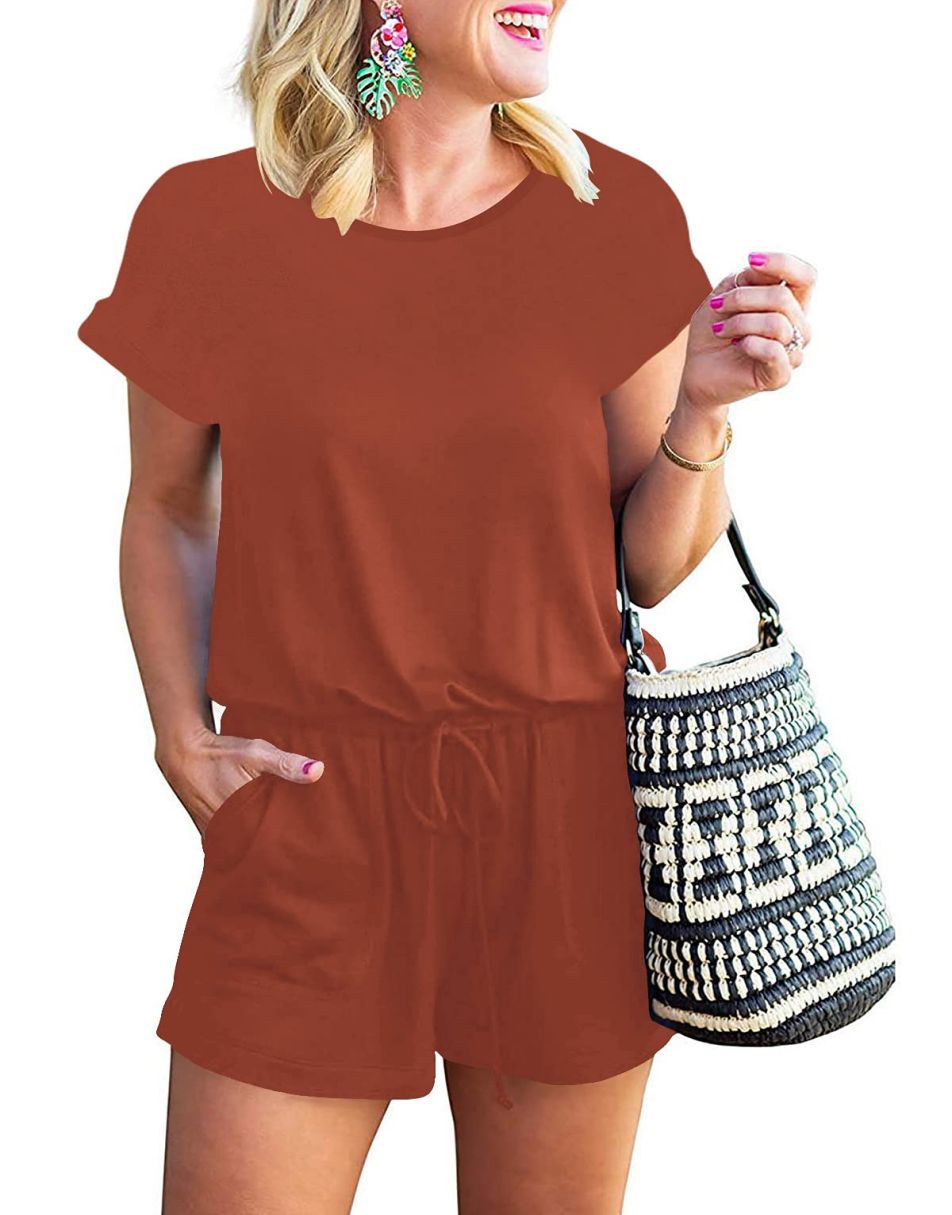 ANRABESS Kurzarm-Jumpsuit mit Streifen, Taschen, kurzer Hose, Schlafanzug, Loungewear
