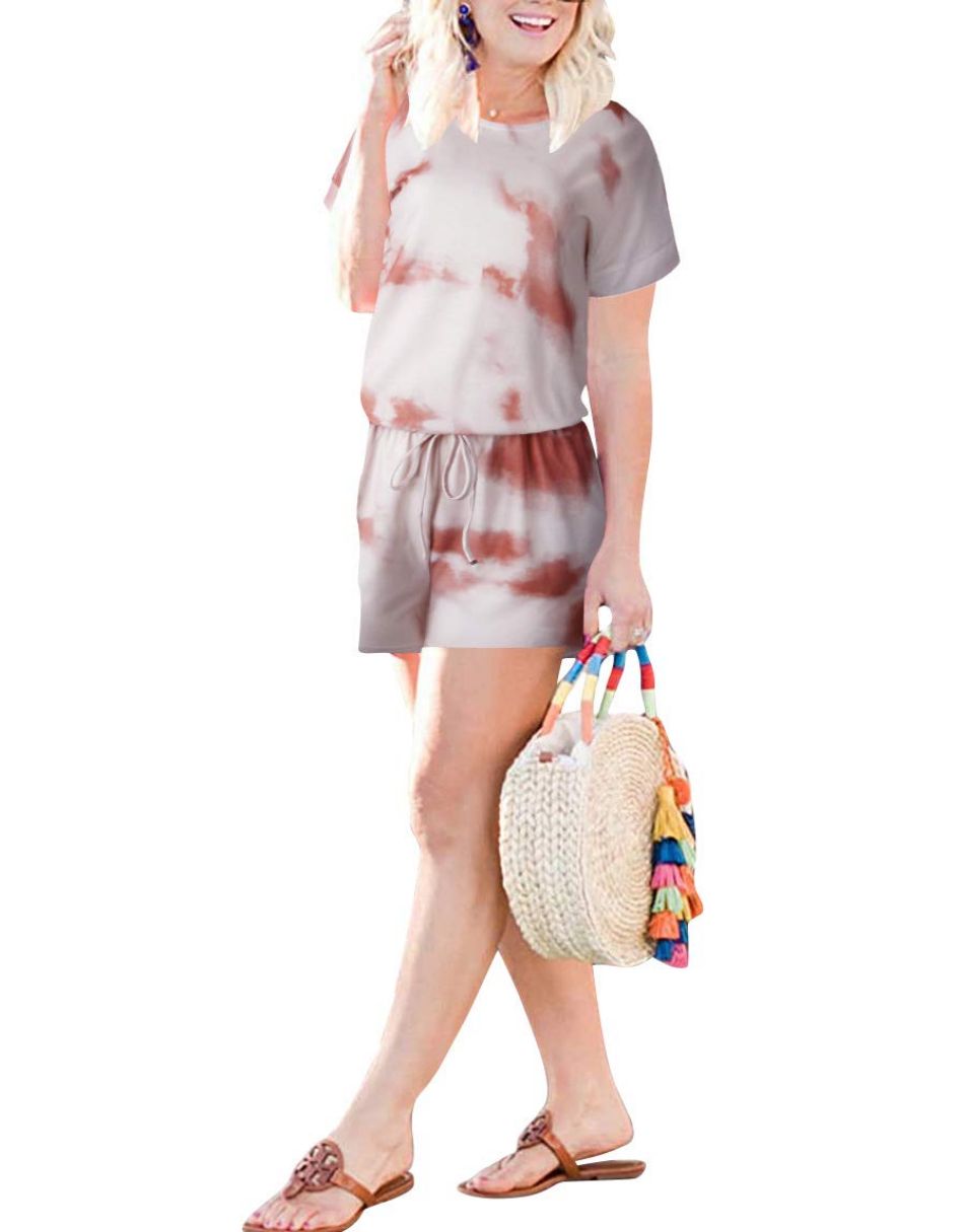 ANRABESS Kurzarm-Jumpsuit mit Streifen, Taschen, kurzer Hose, Schlafanzug, Loungewear