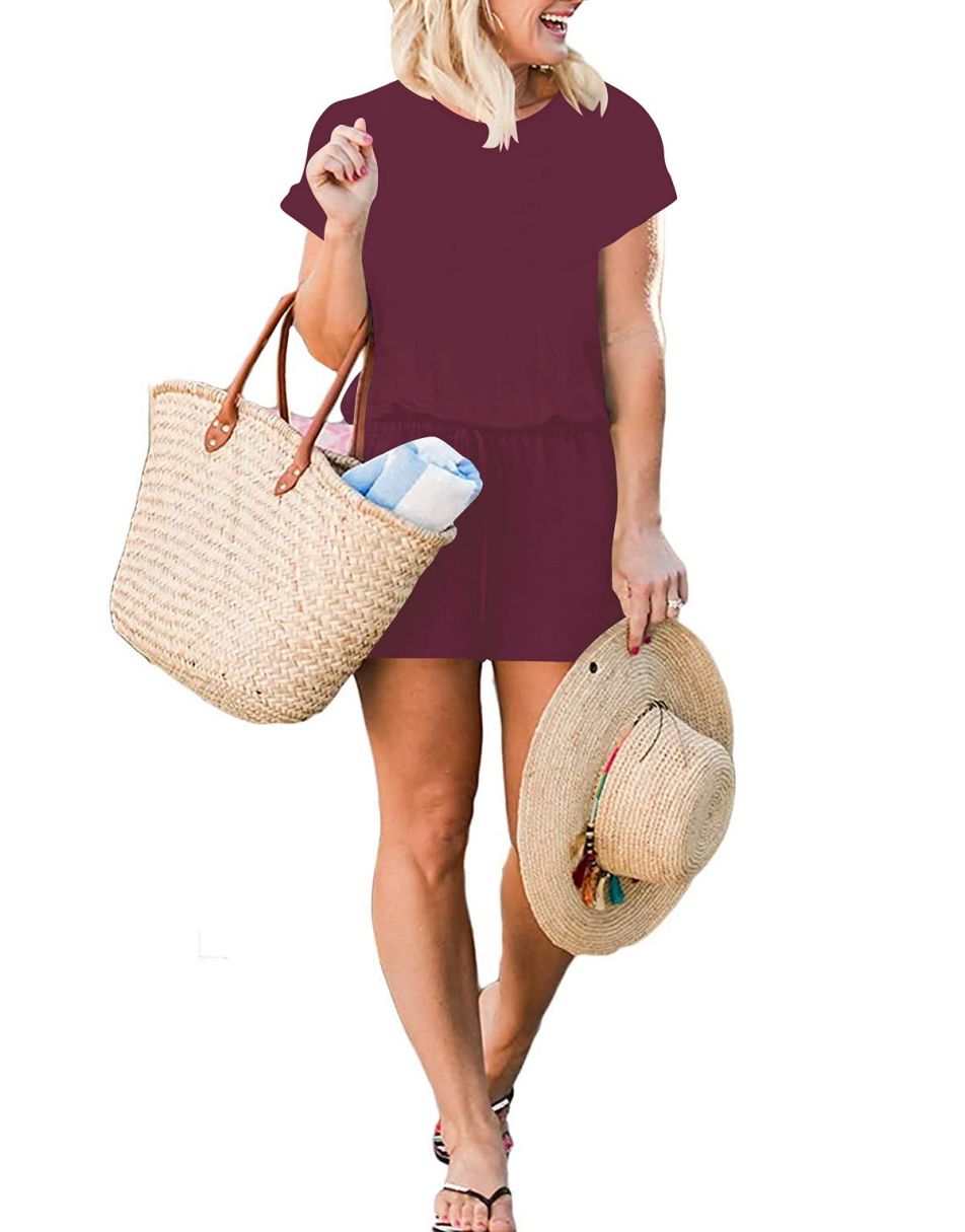 ANRABESS Kurzarm-Jumpsuit mit Streifen, Taschen, kurzer Hose, Schlafanzug, Loungewear