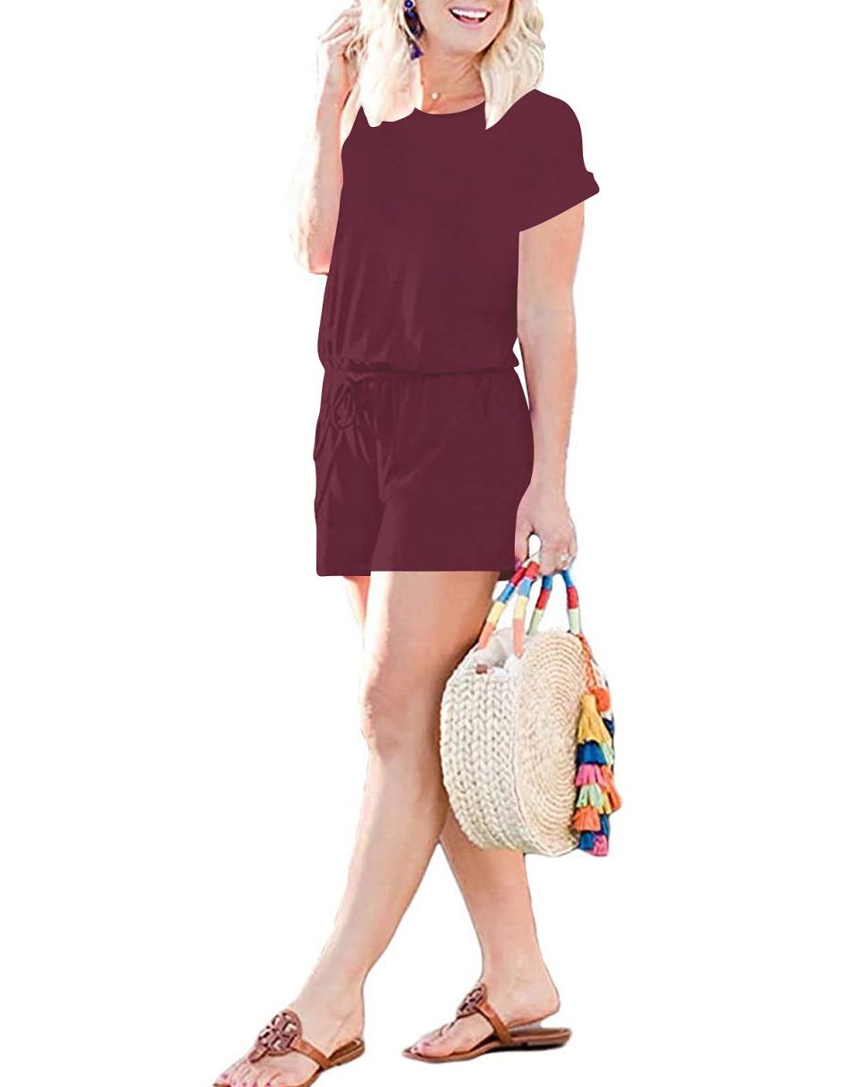 ANRABESS Kurzarm-Jumpsuit mit Streifen, Taschen, kurzer Hose, Schlafanzug, Loungewear