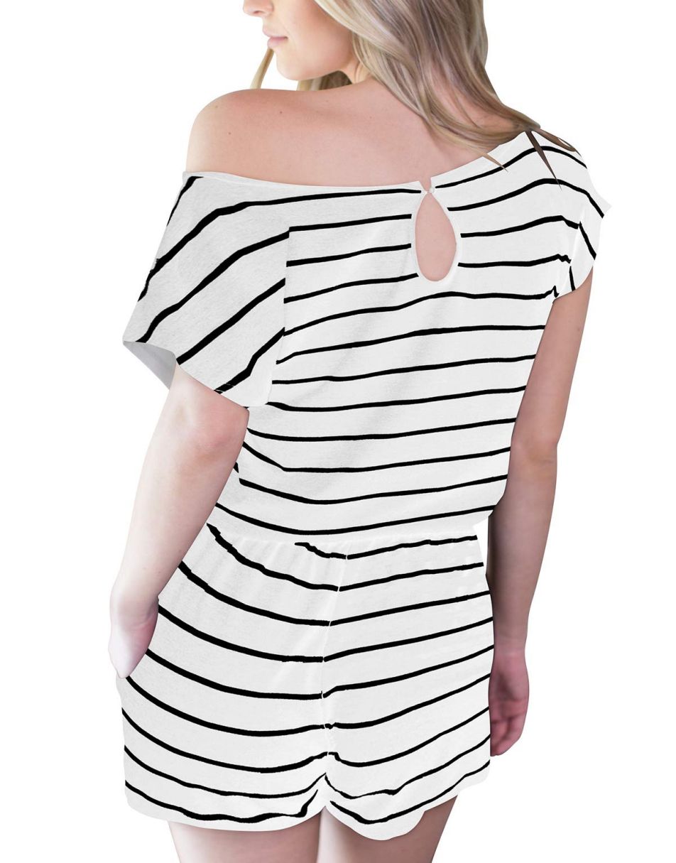 ANRABESS Kurzarm-Jumpsuit mit Streifen, Taschen, kurzer Hose, Schlafanzug, Loungewear