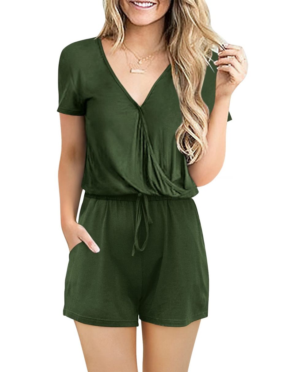 ANRABESS Kurzarm-Jumpsuit mit Streifen, Taschen, kurzer Hose, Schlafanzug, Loungewear