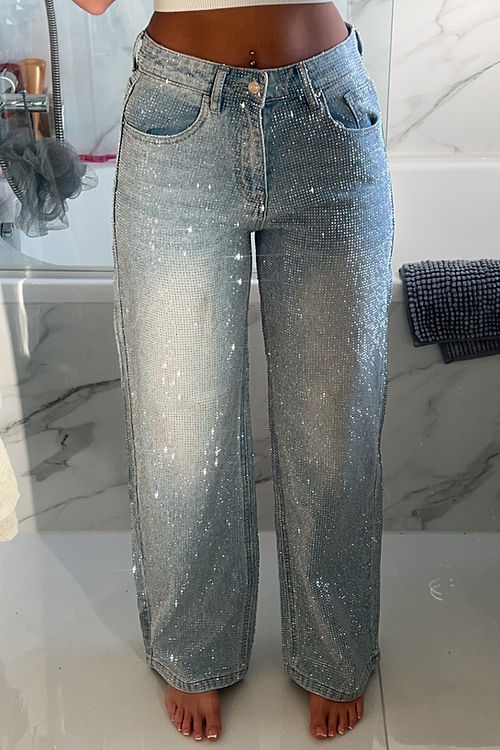 Damen-Freizeithose aus Denim mit Strasssteinen