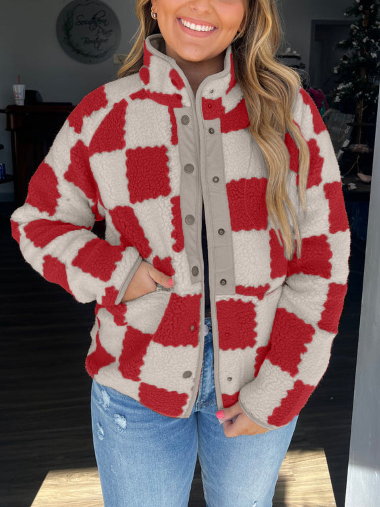 Karierte Sherpa-Fleecejacke für Damen (2 kaufen, kostenloser Versand)