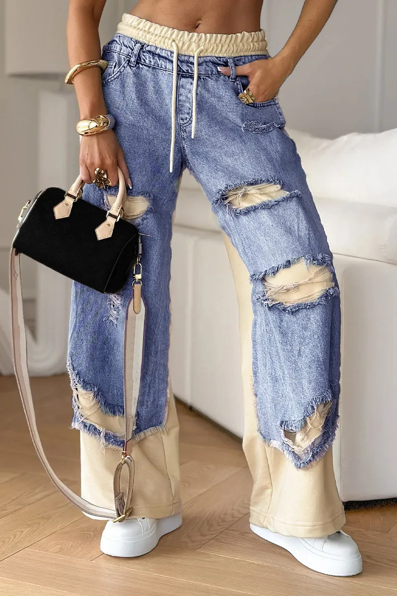 Damen-Jeanshose mit Ziernähten und Ripped-Design