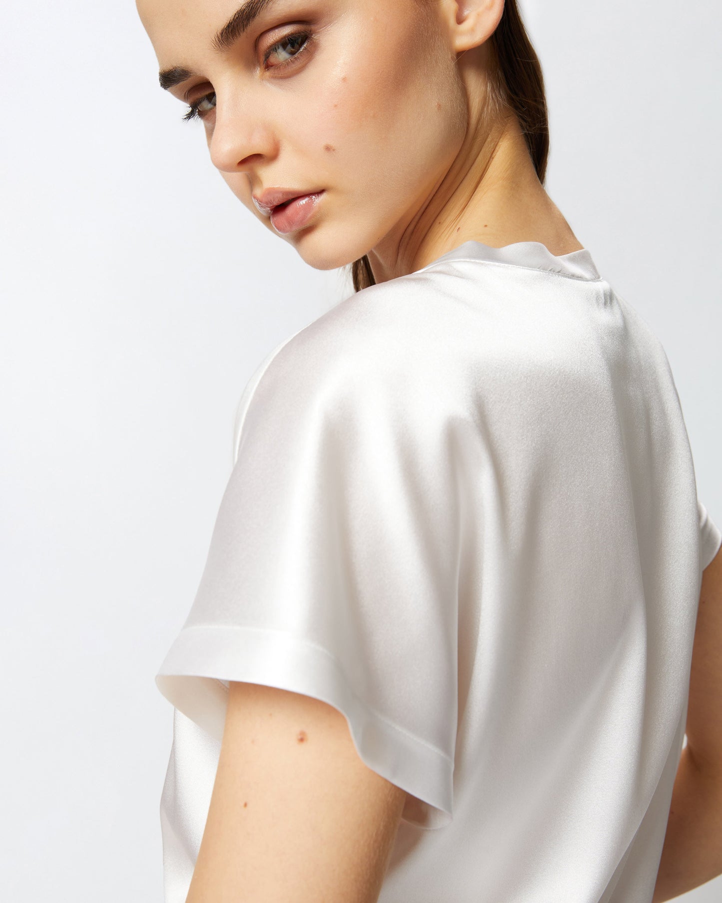 Satin blouse with cap sleeves