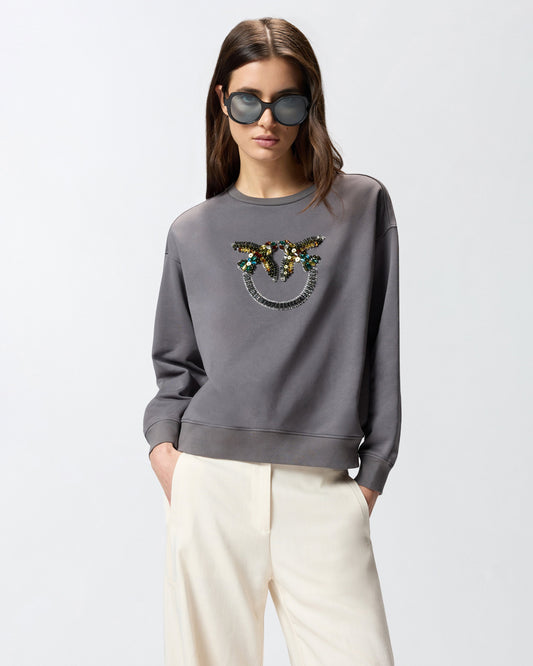 Sweatshirt with Love Birds jewel maxi embroidery
