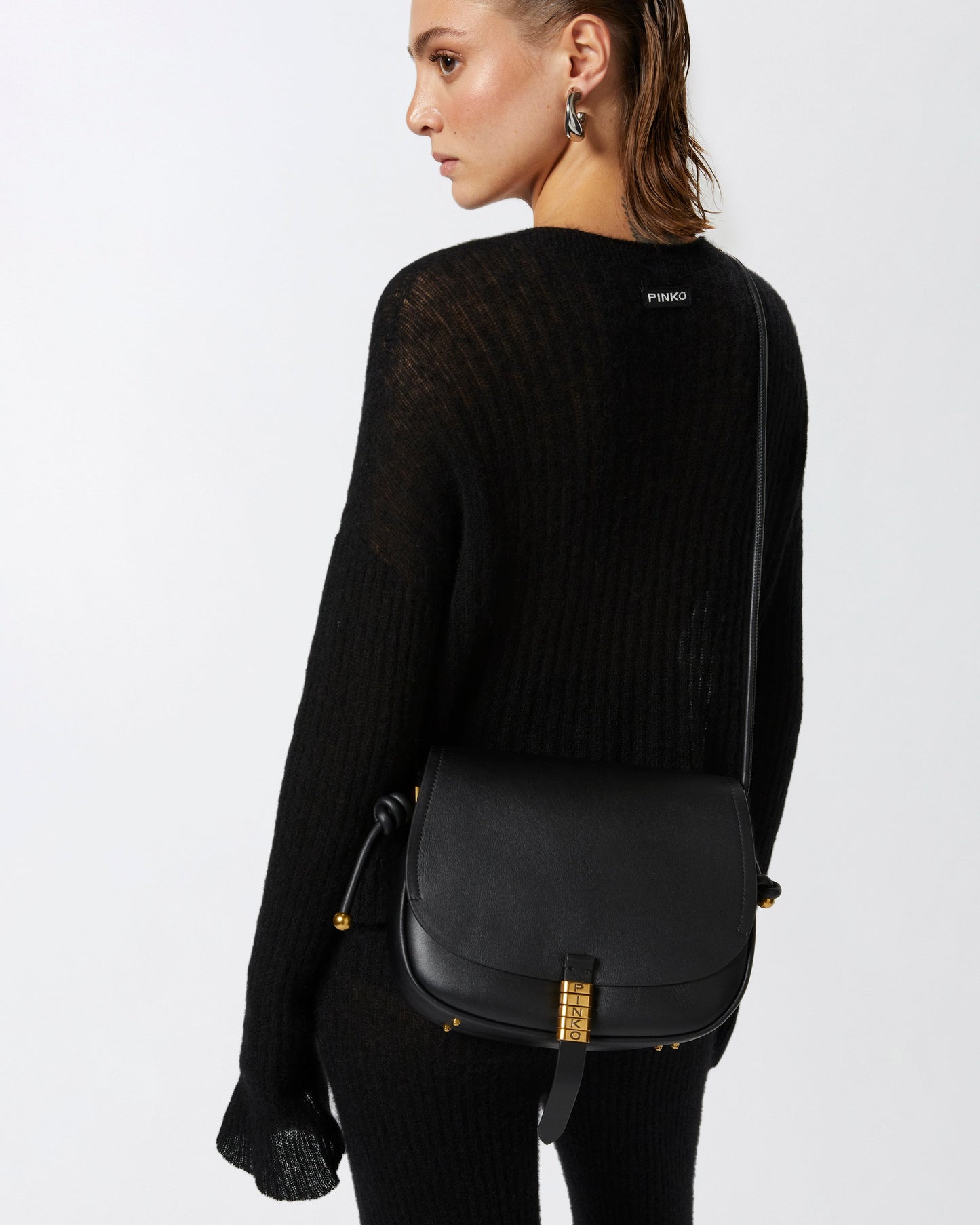 Large leather crossbody bag with knots