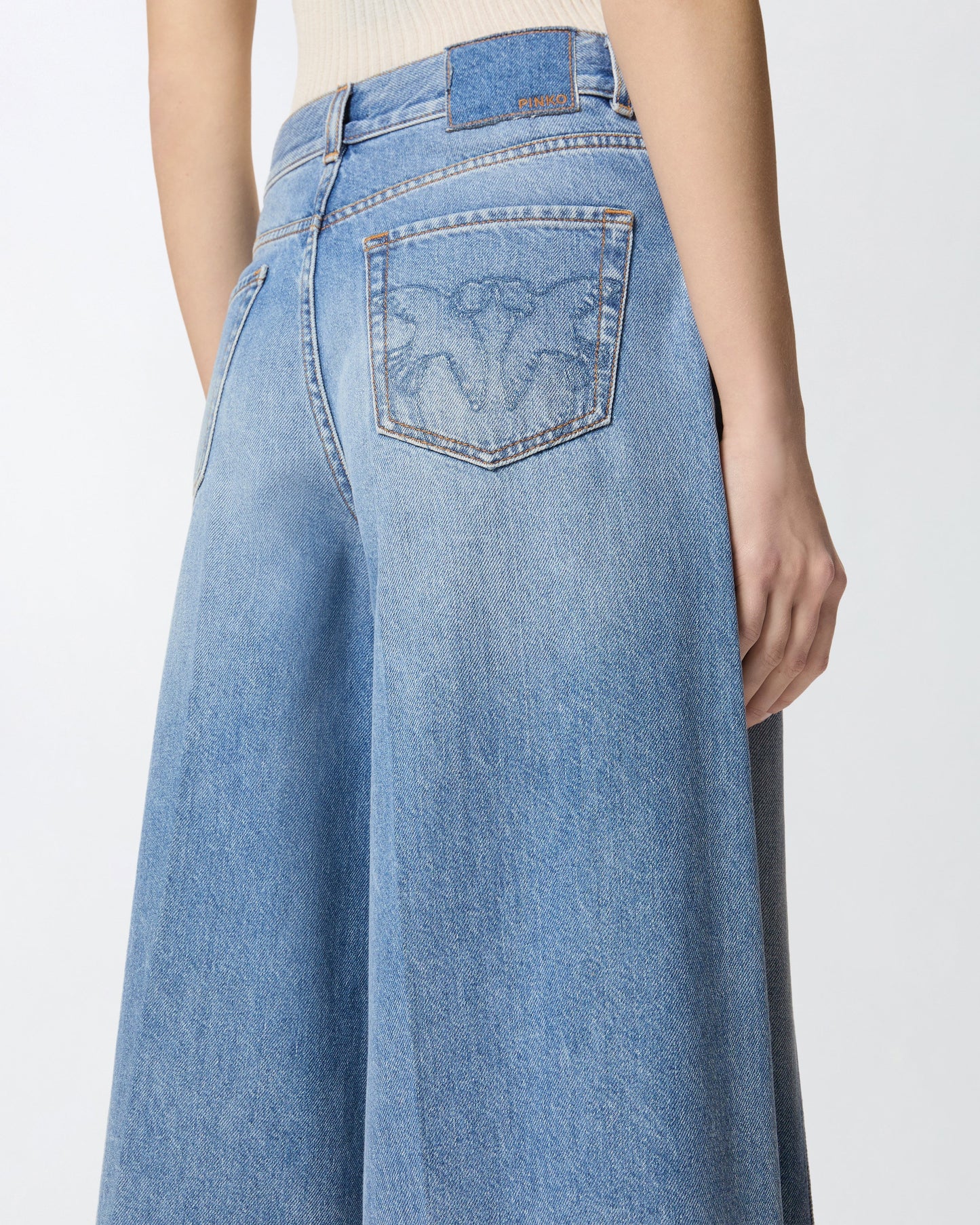 Wide-leg denim Bermuda shorts