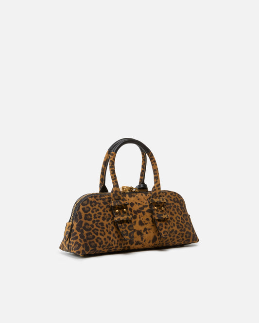 Suede handbag with macula print