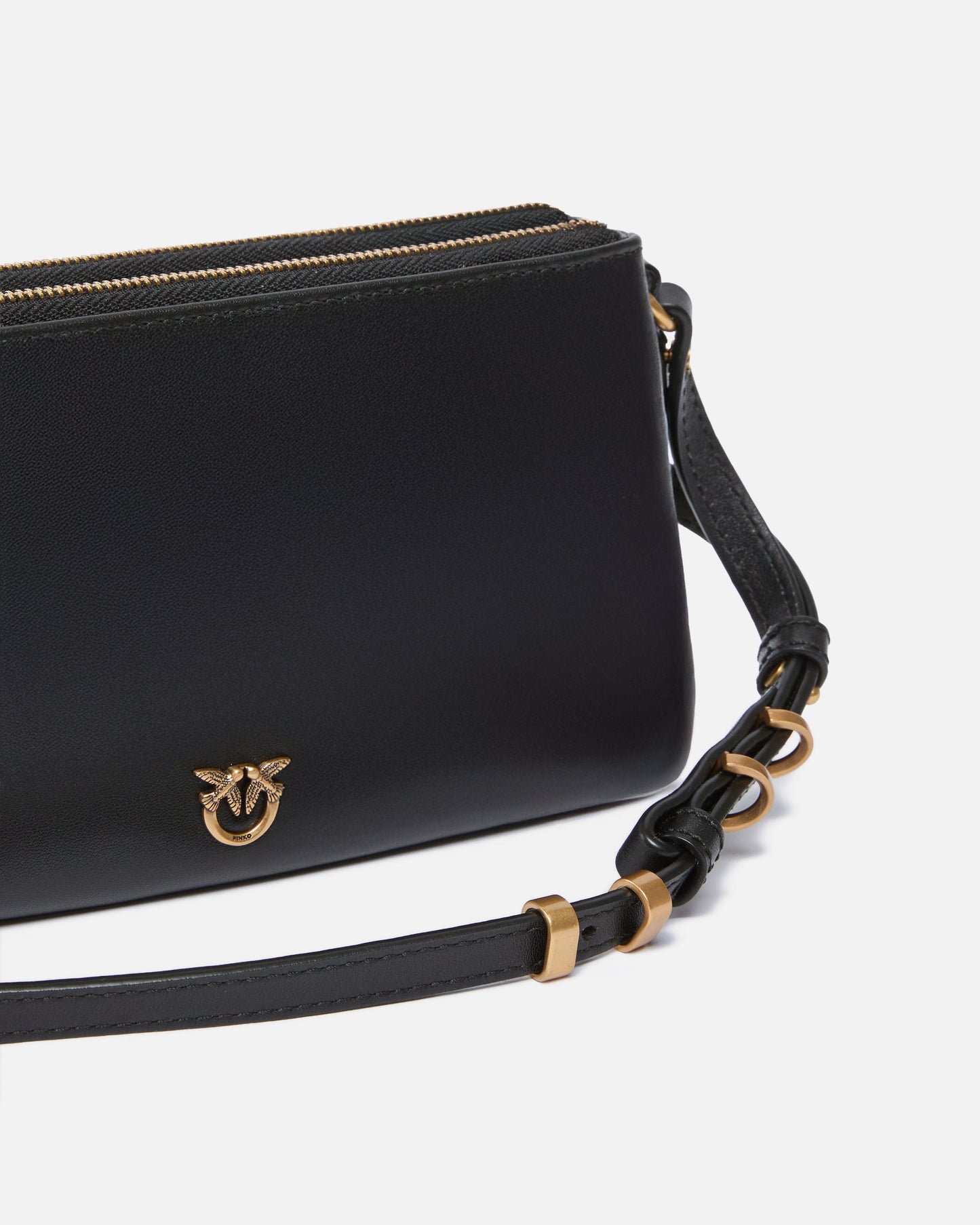 Leather Mini Double Bag with shoulder strap