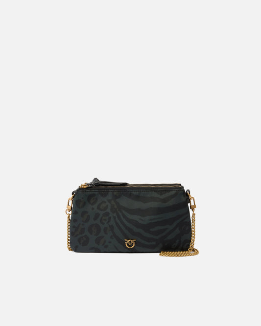 Double Bag Mini small crossbody bag in nylon with animal print
