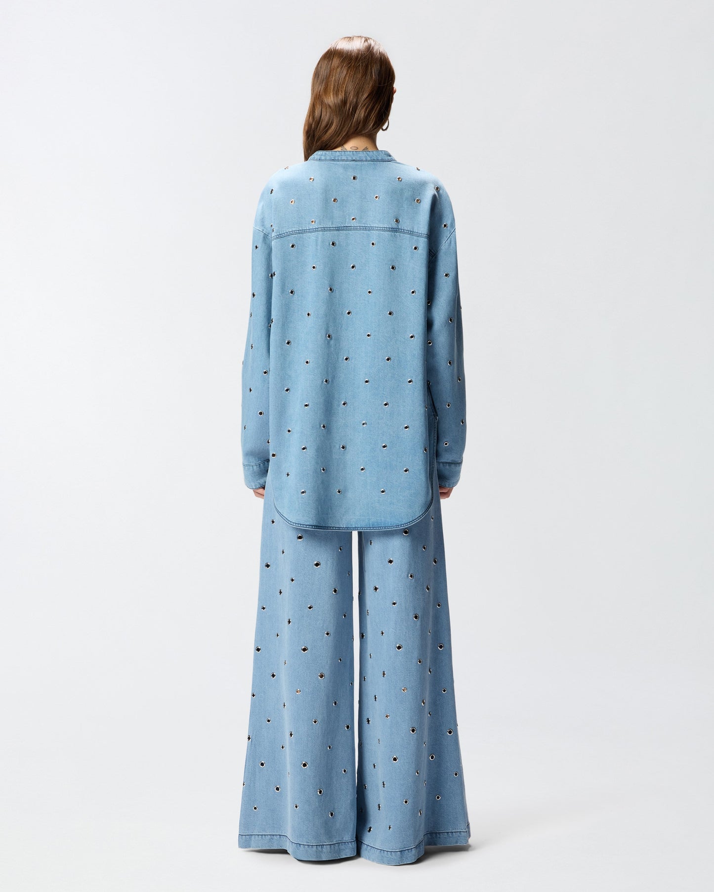 Denim blouse with eyelets