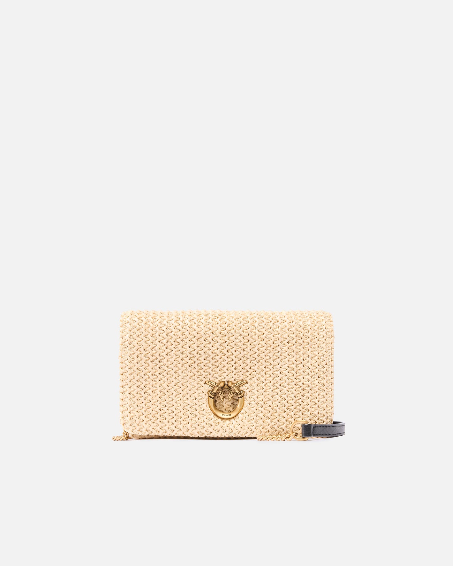 Love Bag Click Soft Horizontal Mini crossbody clutch in raffia