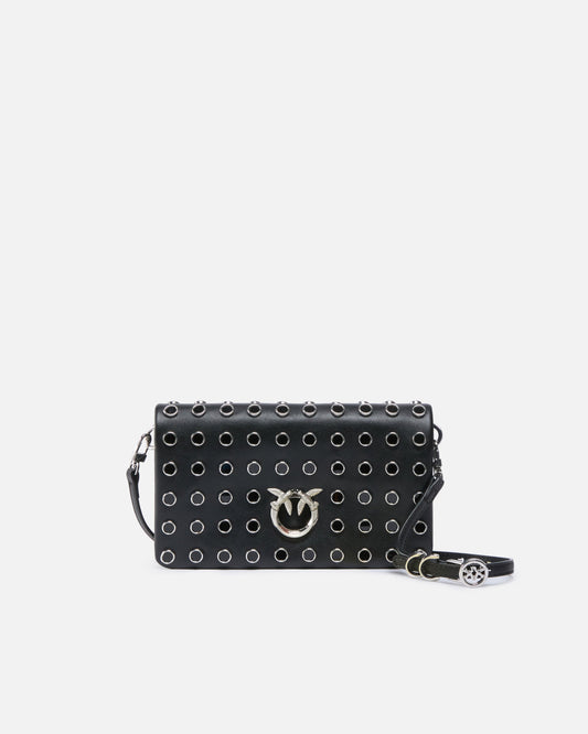Love Bag Click Soft Horizontal Mini crossbody clutch in leather with studs