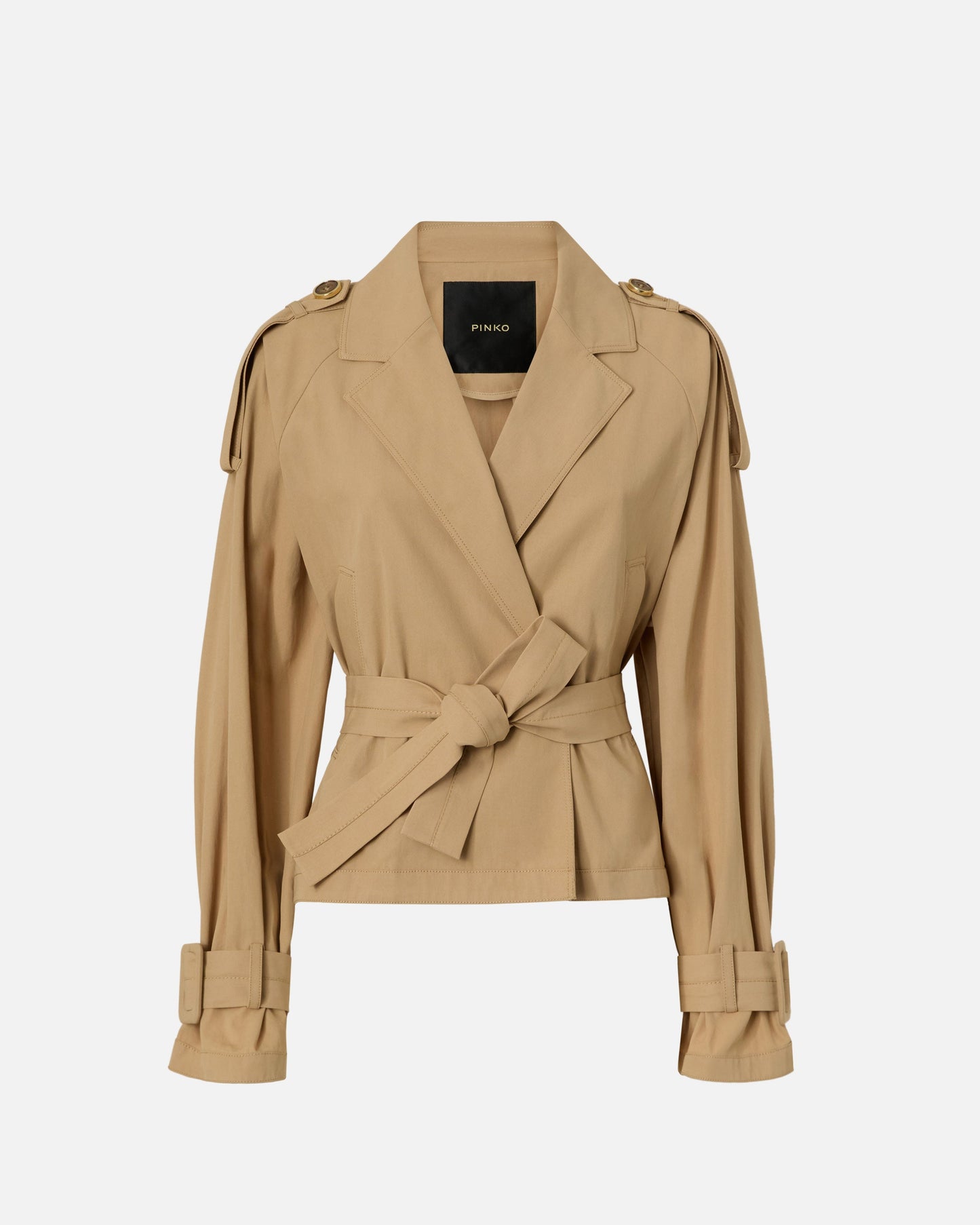 Short cotton trench coat with belt