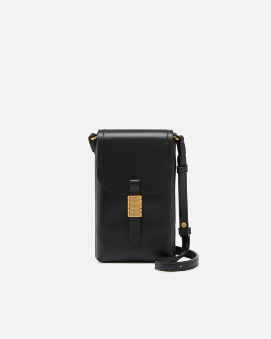 Leather smartphone case with shoulder strap and logo