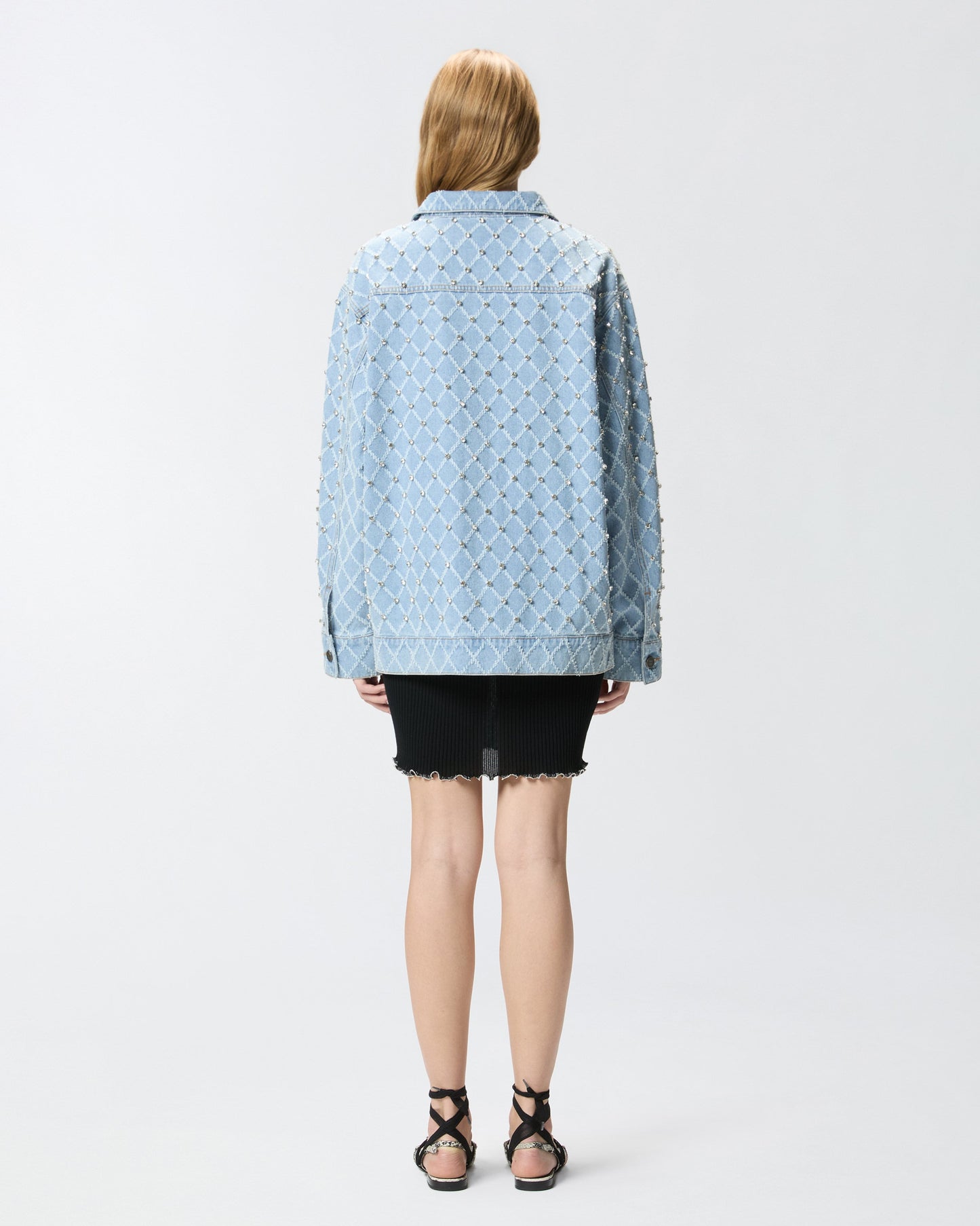 Denim jacket with diamond and rhinestone motif
