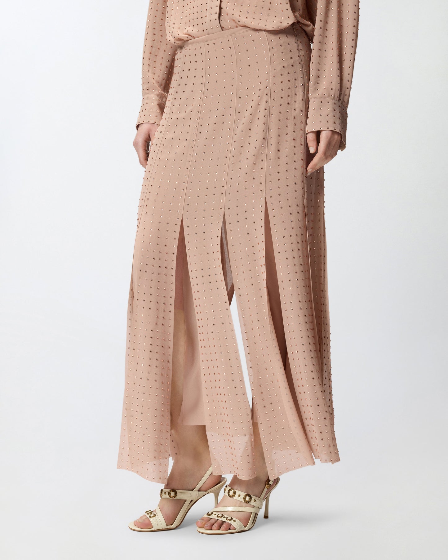 Midi skirt with fringes and rhinestones