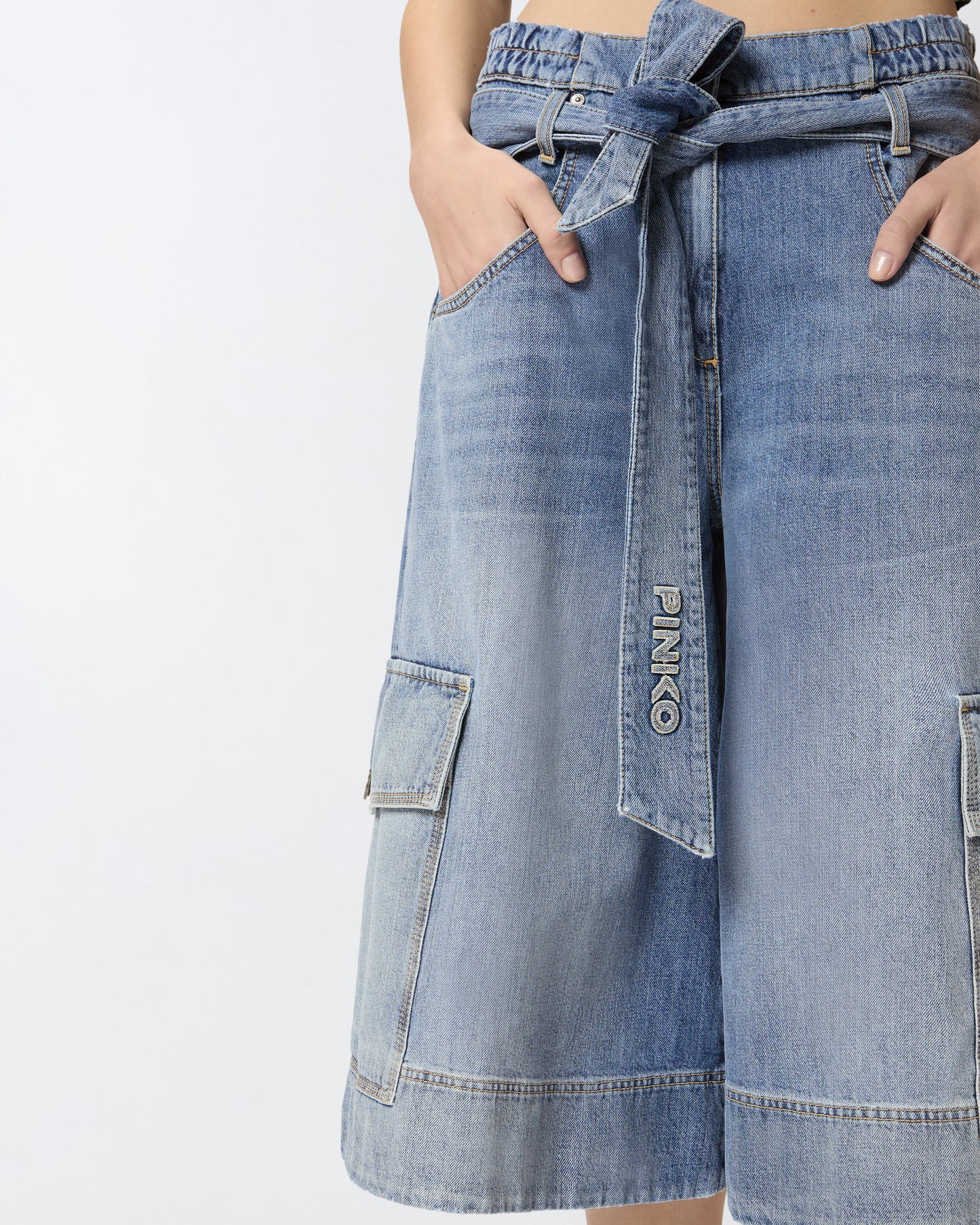 Denim utility Bermuda shorts with belt
