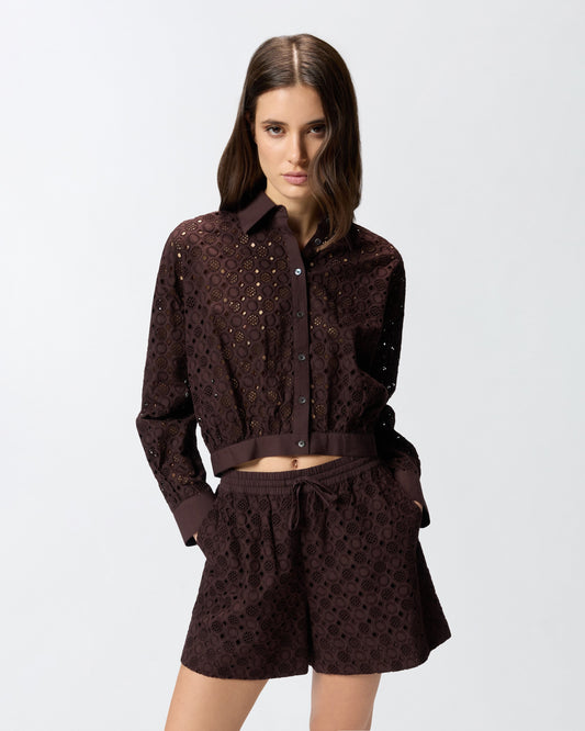 Cropped shirt with broderie anglaise
