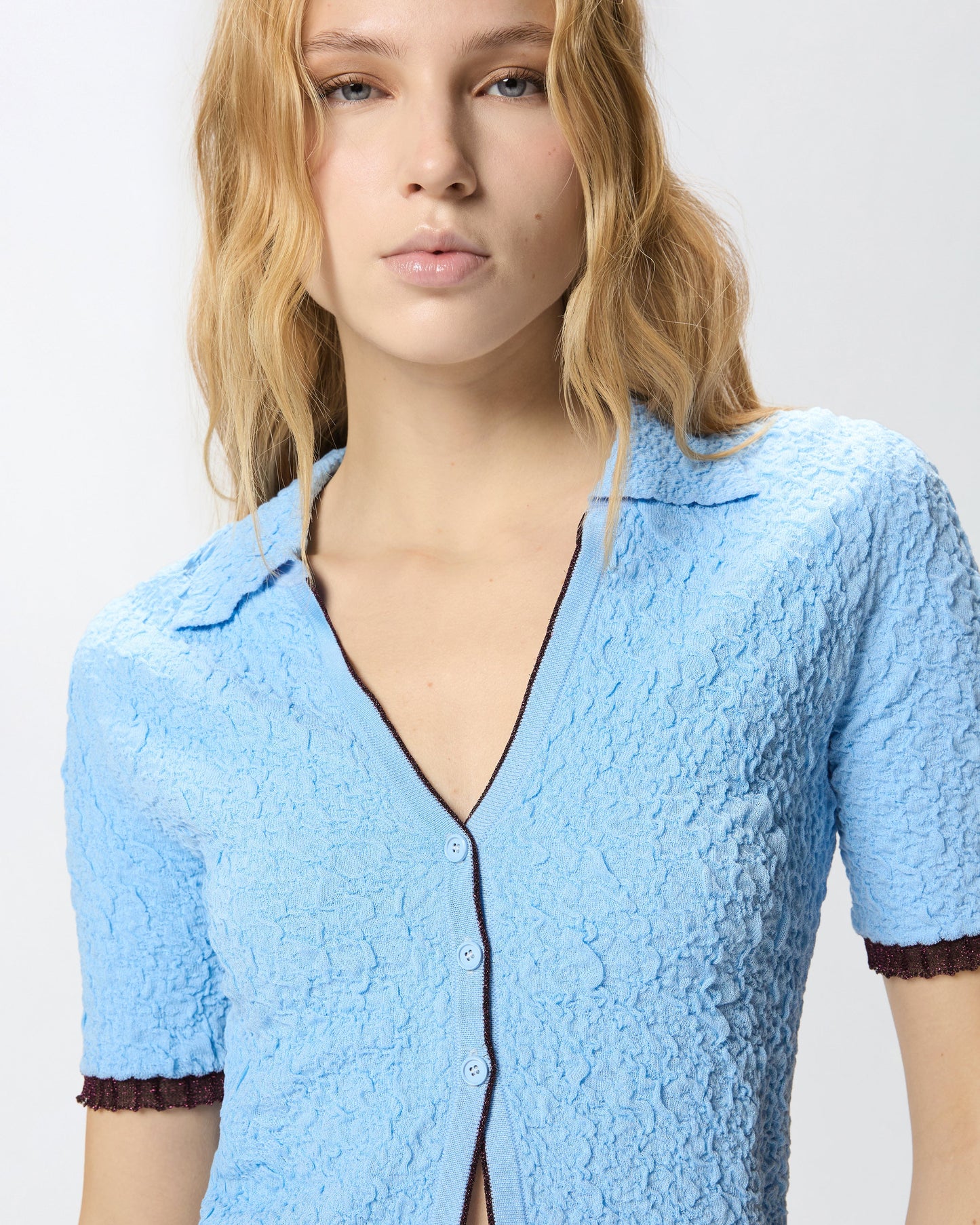 Jacquard polo cropped cardigan