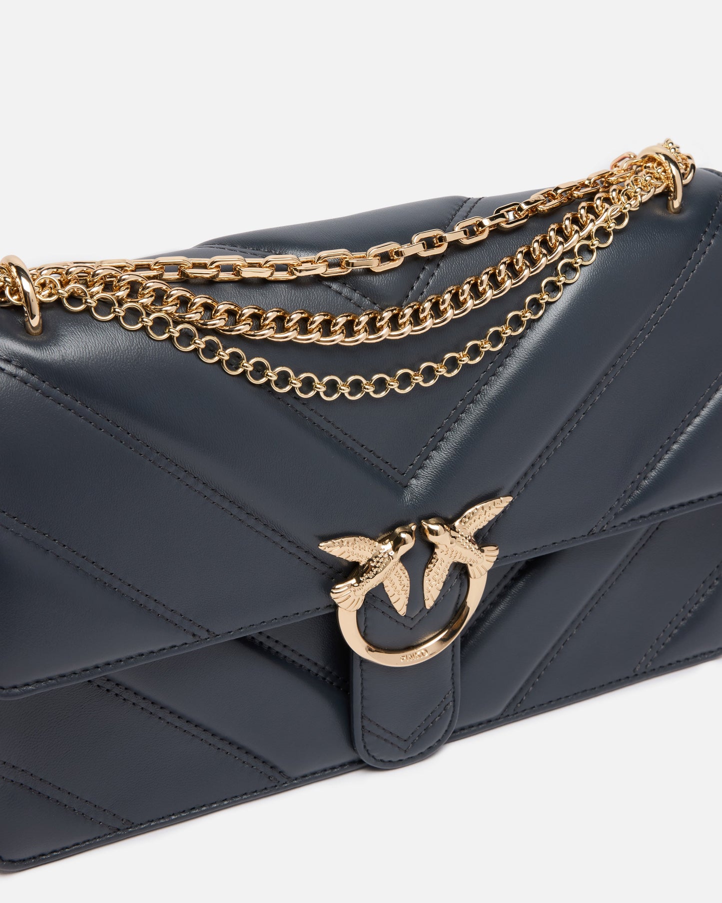 Love Bag One medium shoulder bag in chevron leather and nappa with triple chain