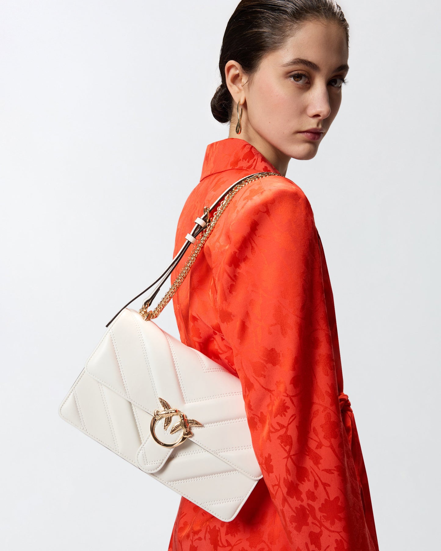 Love Bag One medium shoulder bag in chevron leather and nappa with triple chain