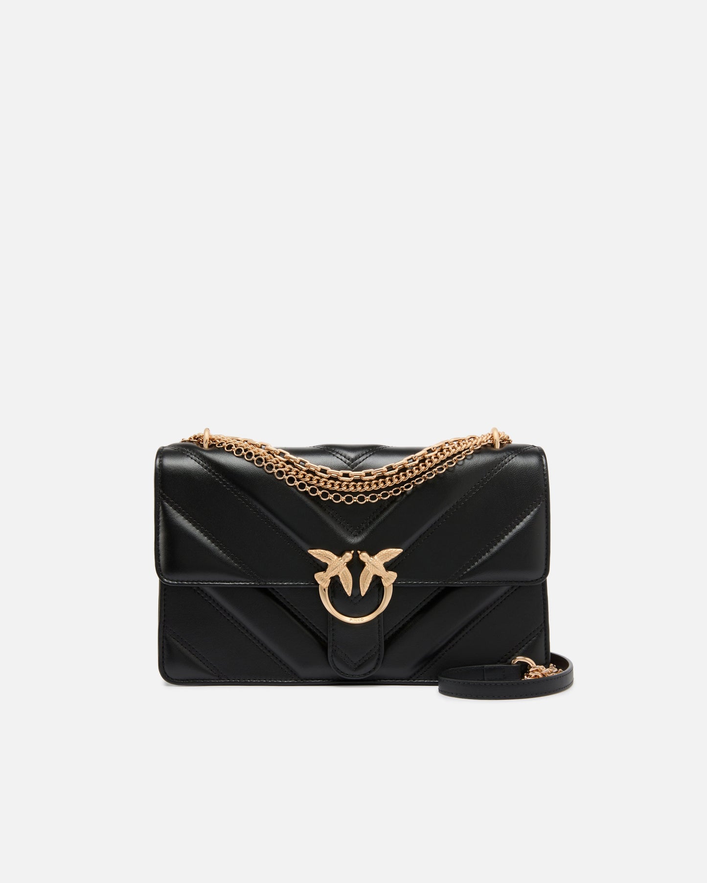 Love Bag One medium shoulder bag in chevron leather and nappa with triple chain