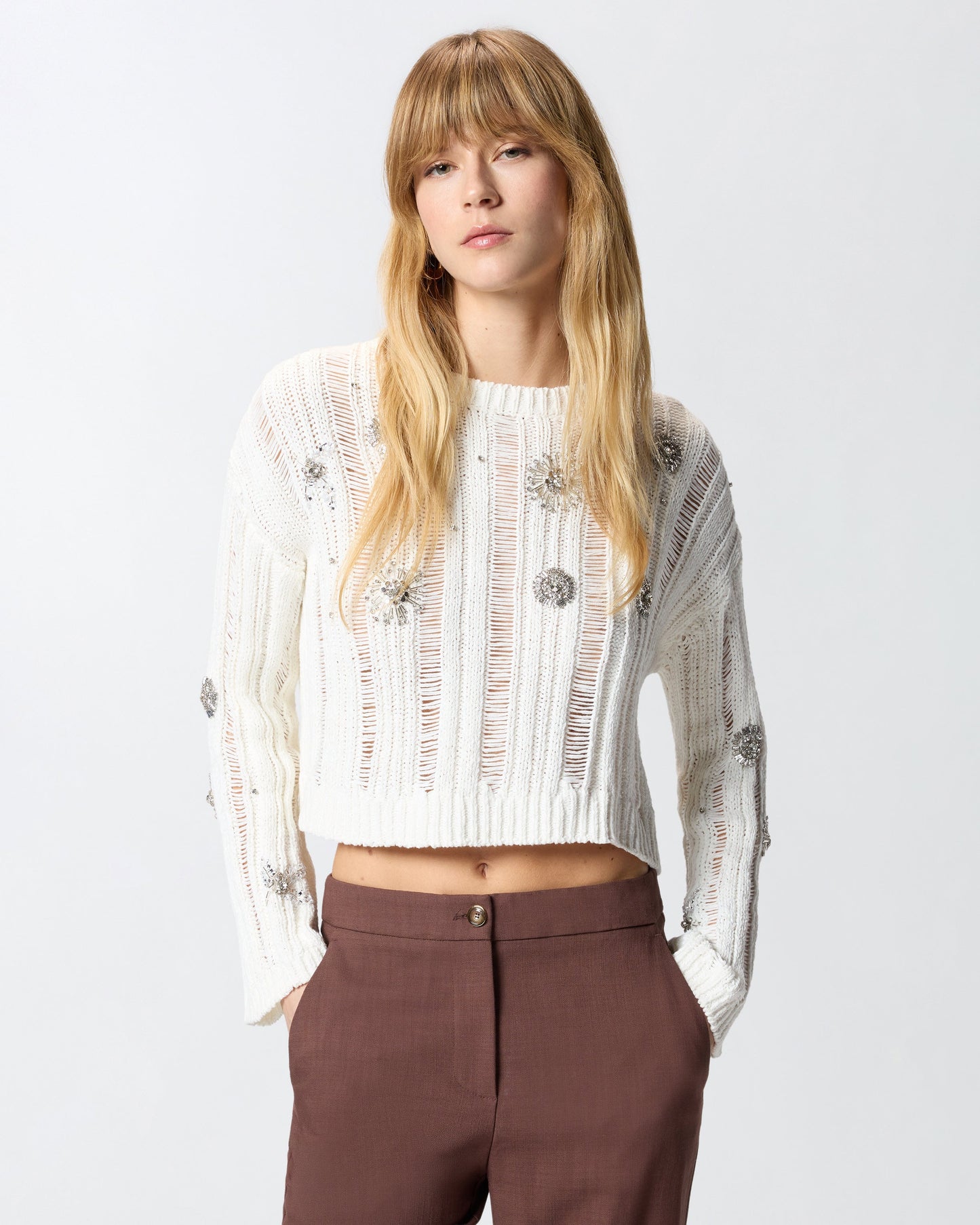 Openwork sweater with jewel details