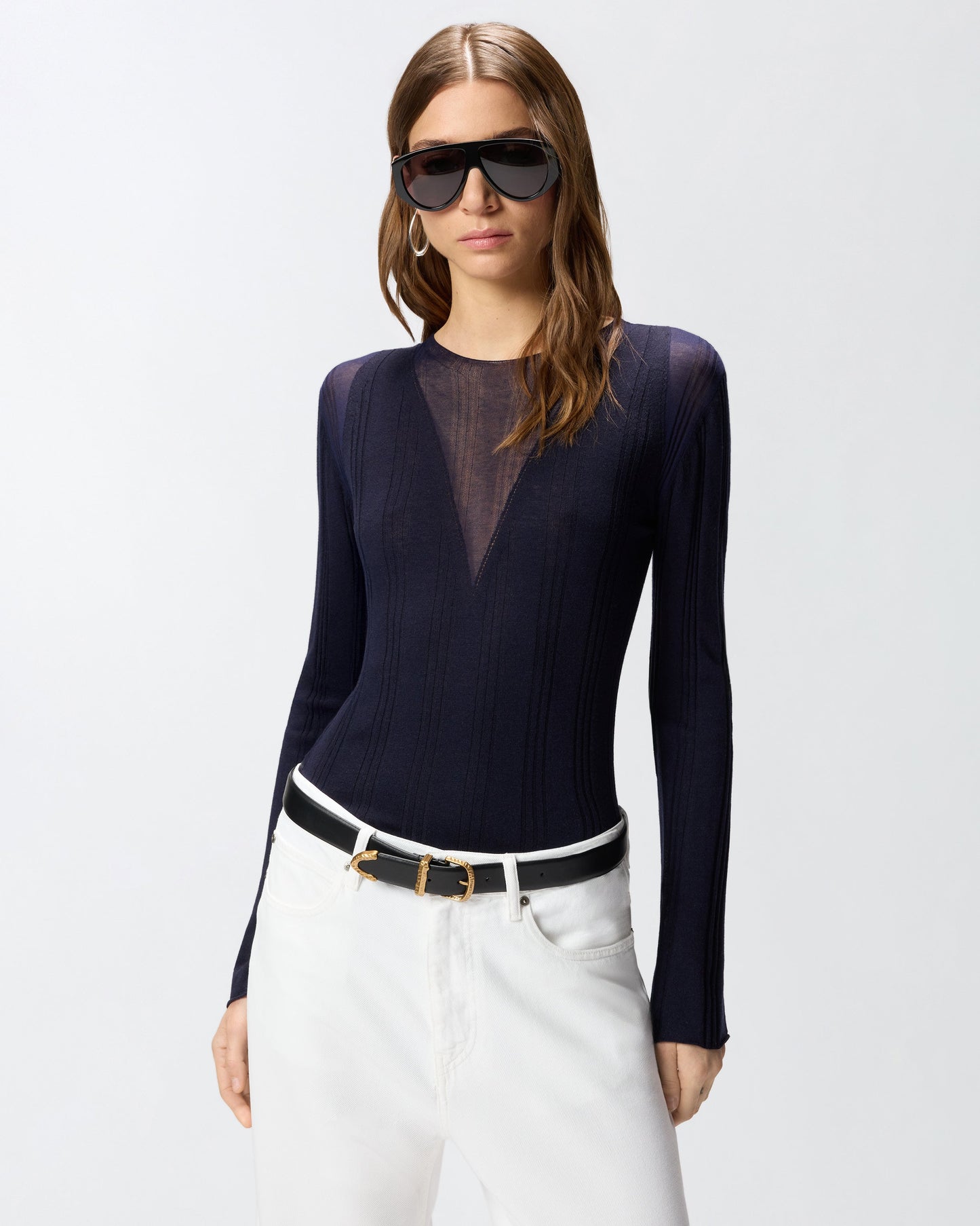 Lightweight ribbed sweater with sheer details