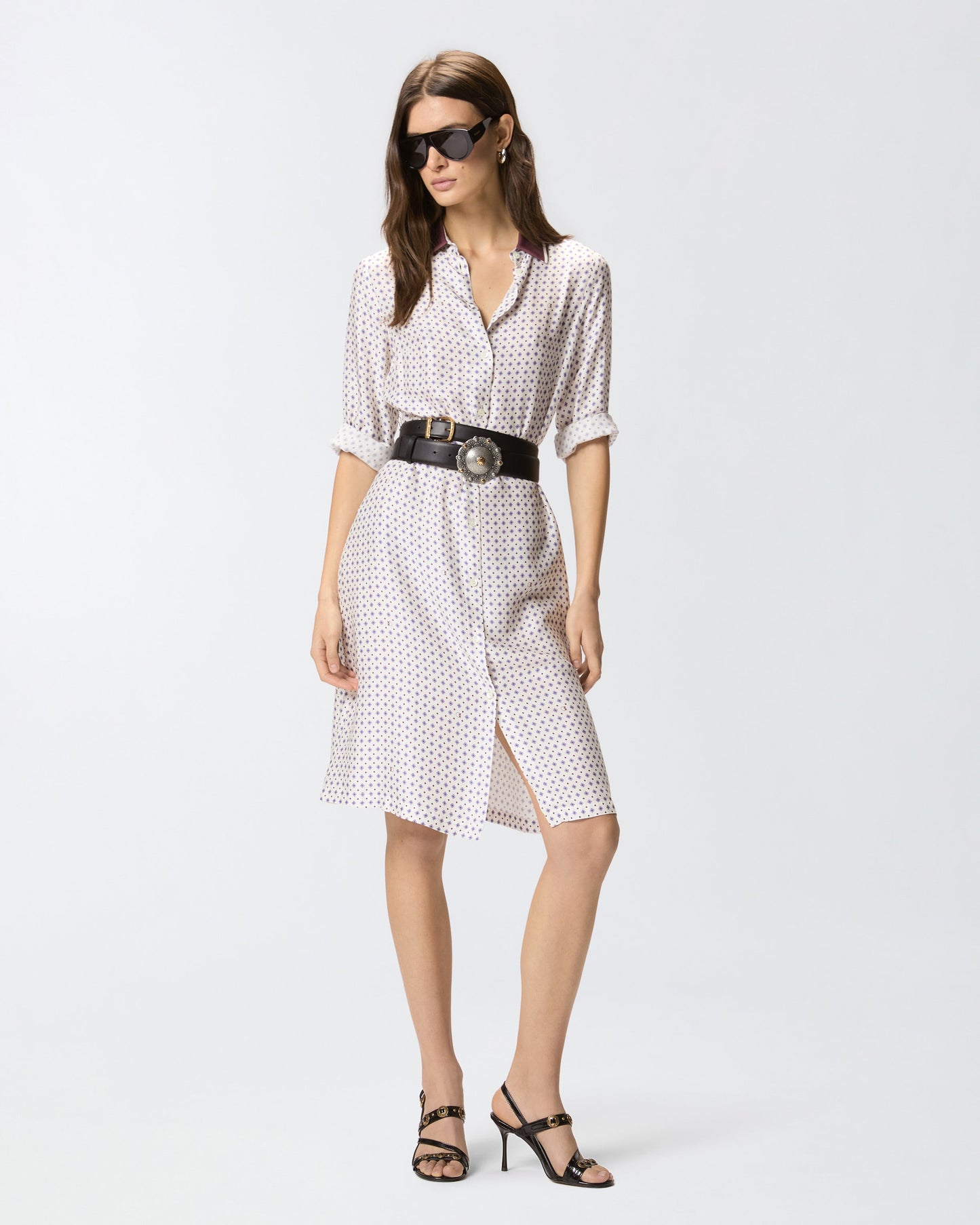 Midi shirt dress with tie print