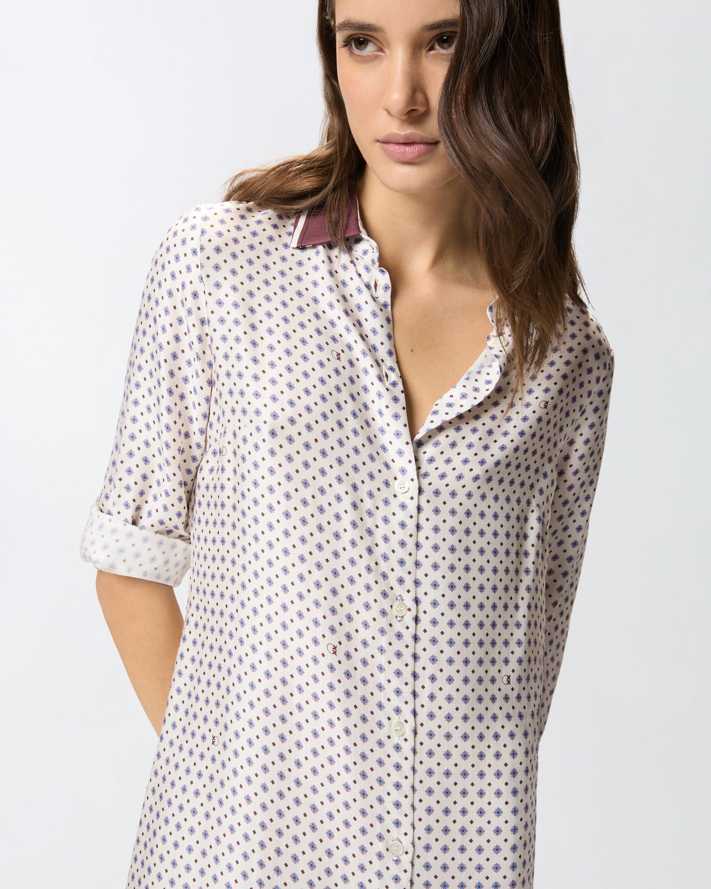 Midi shirt dress with tie print