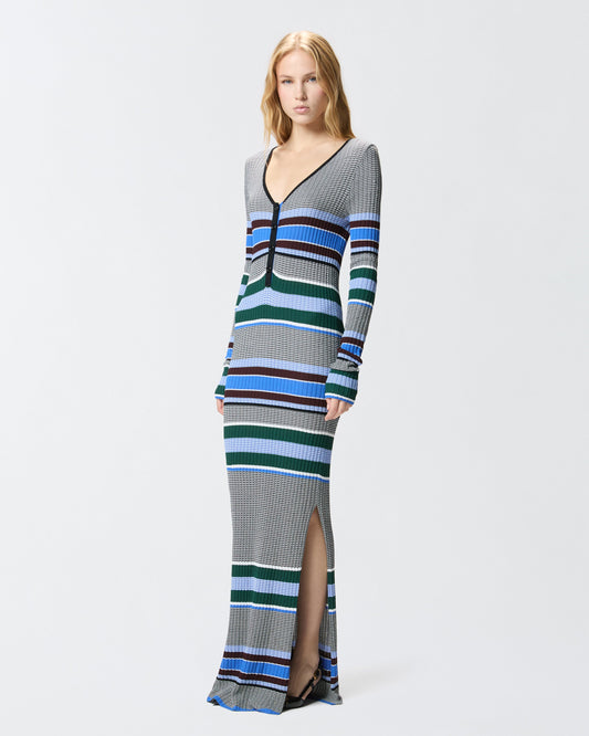 Long striped knit slim-fit dress