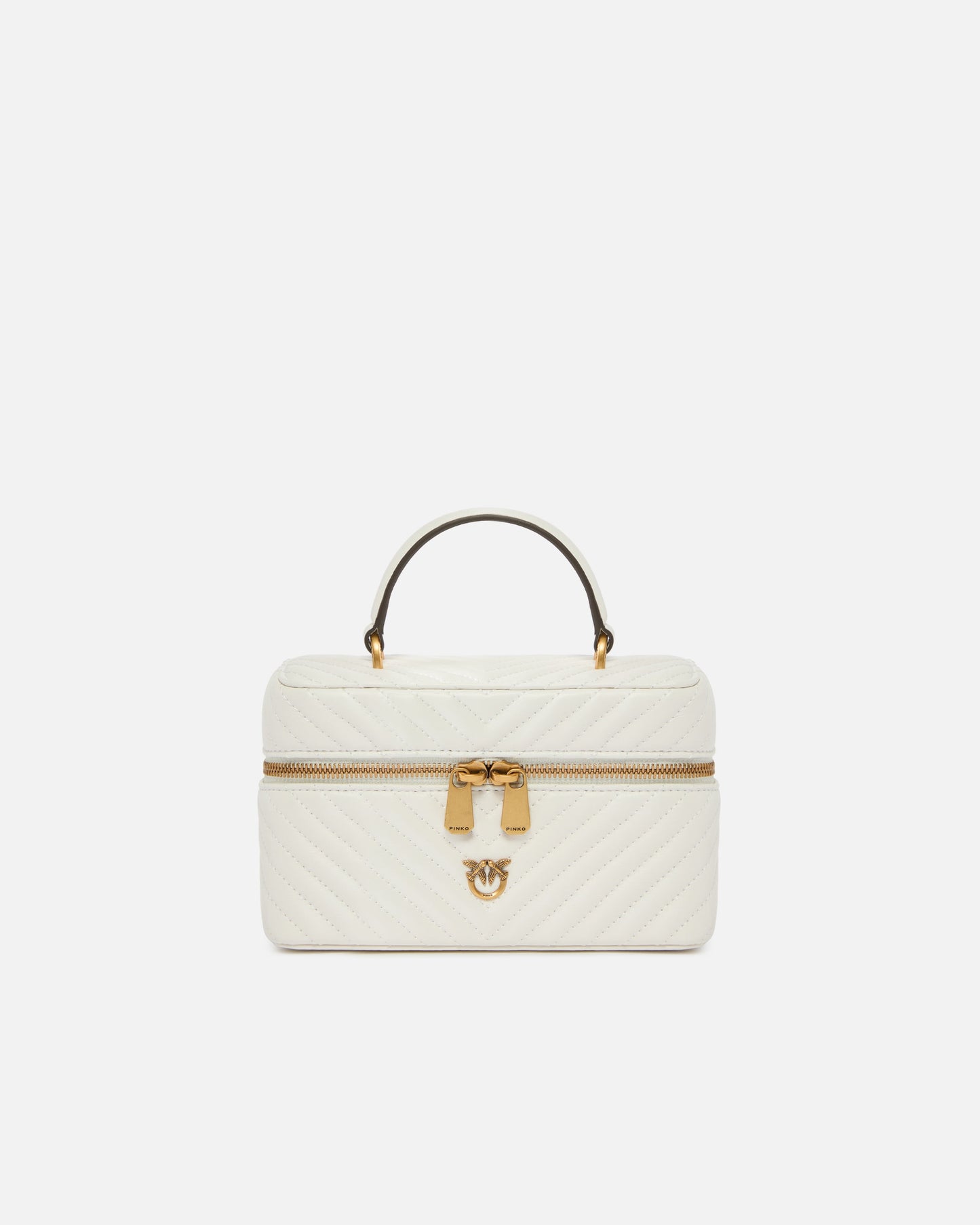 Small beauty case with shoulder strap in chevron nappa