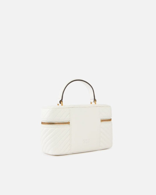 Small beauty case with shoulder strap in chevron nappa
