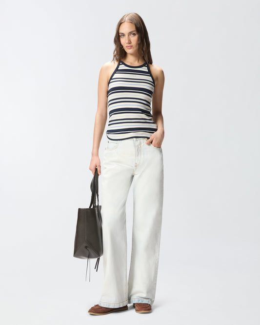 Jeans with contrasting fold-down waist