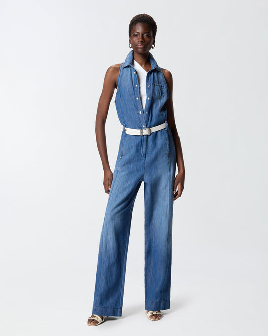 Denim jumpsuit with belt