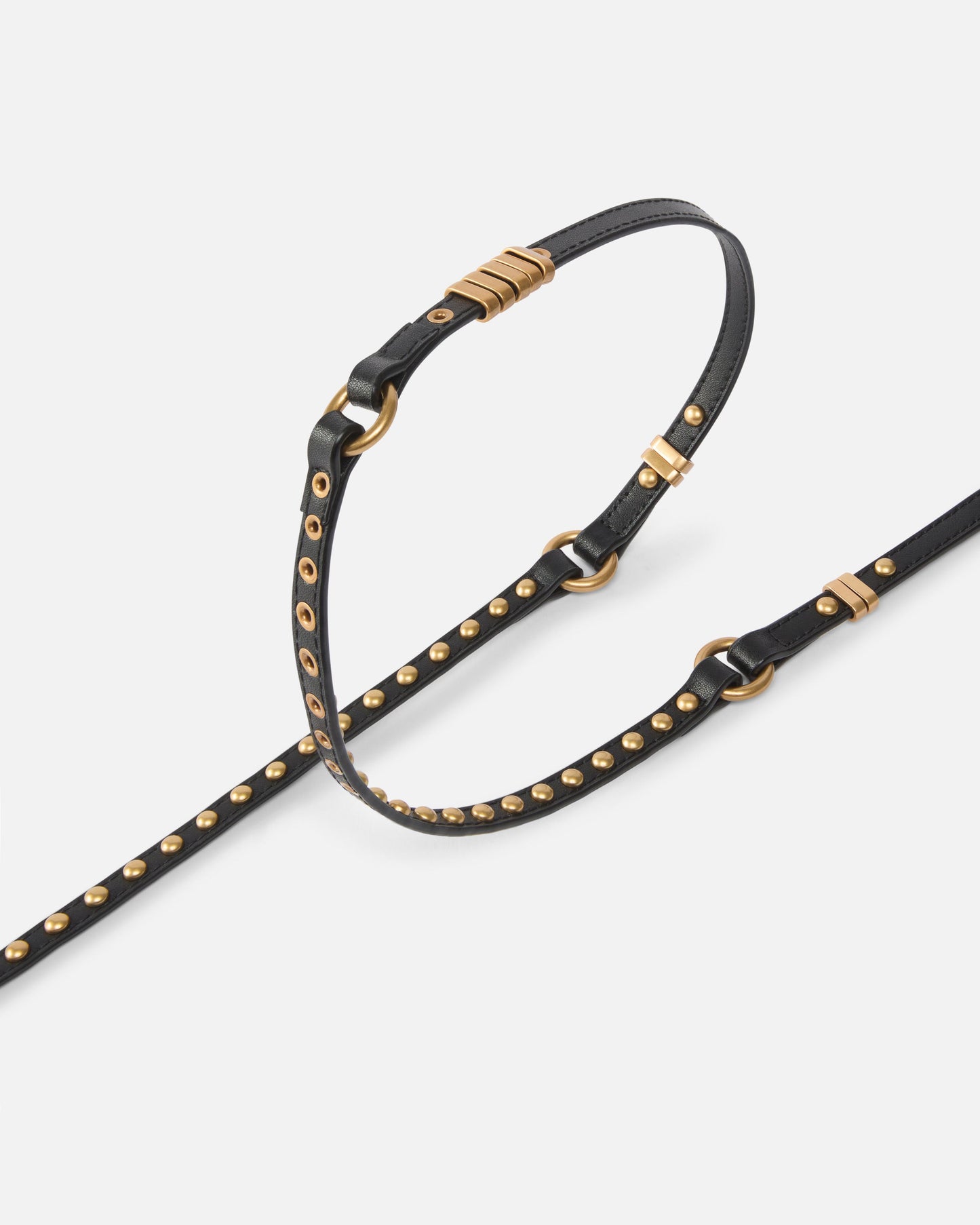 Double-wrap leather belt with studs and branded rings, 1 cm