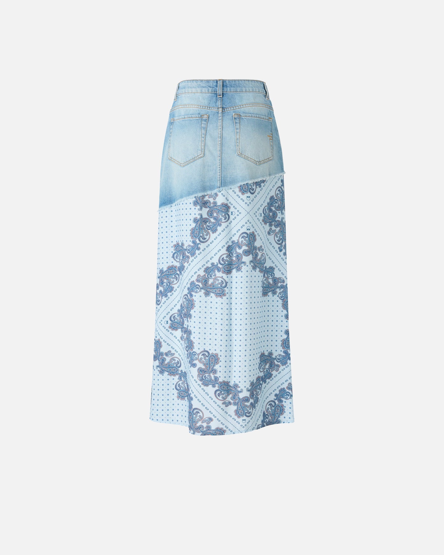 Denim midi skirt with scarf print